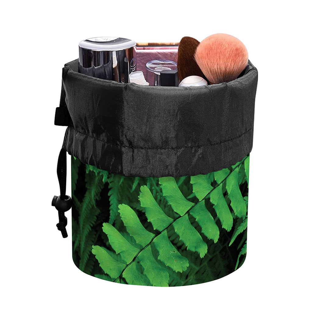 Green Fern Leaf Print Drawstring Makeup Bag
