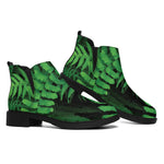 Green Fern Leaf Print Flat Ankle Boots