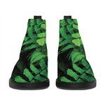 Green Fern Leaf Print Flat Ankle Boots