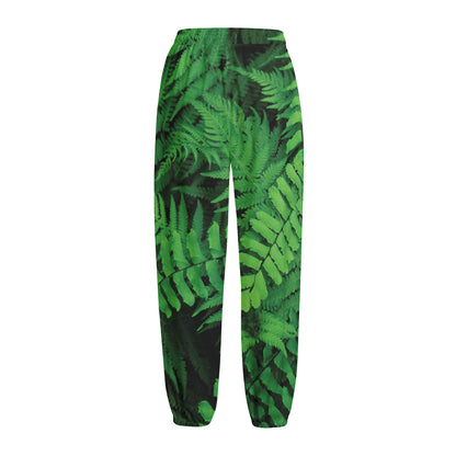 Green Fern Leaf Print Fleece Lined Knit Pants