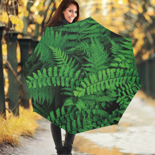 Green Fern Leaf Print Foldable Umbrella