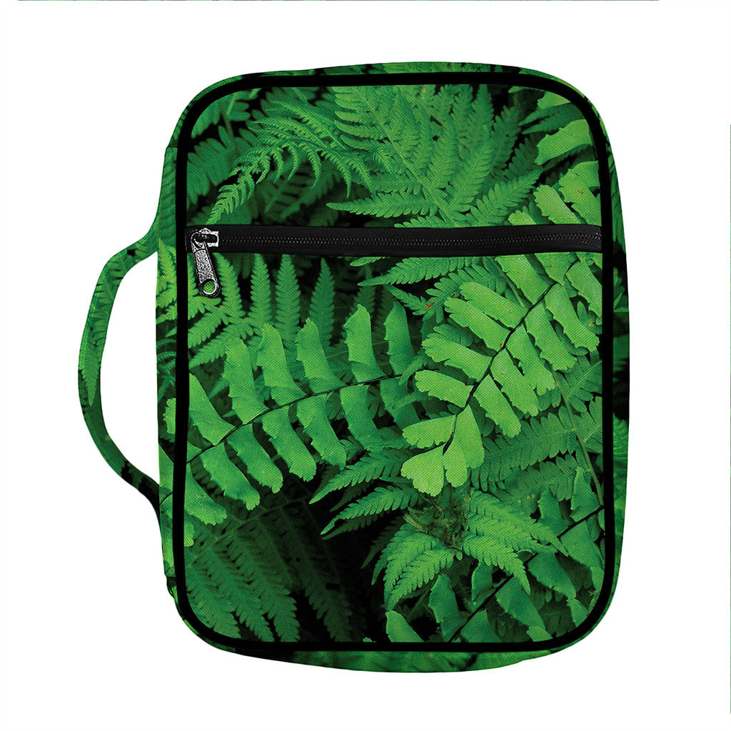 Green Fern Leaf Print Front Pocket Bible Bag