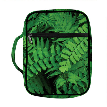 Green Fern Leaf Print Front Pocket Bible Bag