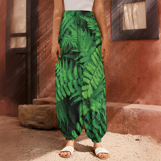 Green Fern Leaf Print Harem Pants
