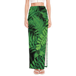 Green Fern Leaf Print High Slit Maxi Skirt