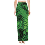 Green Fern Leaf Print High Slit Maxi Skirt