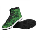 Green Fern Leaf Print High Top Leather Sneakers