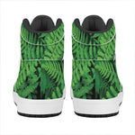 Green Fern Leaf Print High Top Leather Sneakers