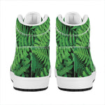 Green Fern Leaf Print High Top Leather Sneakers