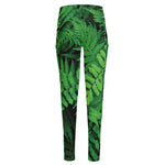 Green Fern Leaf Print High-Waisted Pocket Leggings