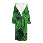 Green Fern Leaf Print Hooded Bathrobe