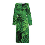 Green Fern Leaf Print Hooded Bathrobe