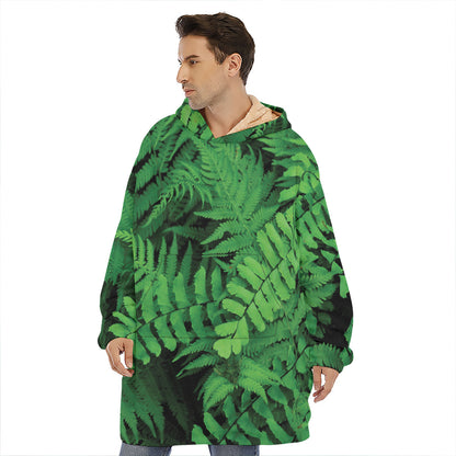 Green Fern Leaf Print Hoodie Blanket