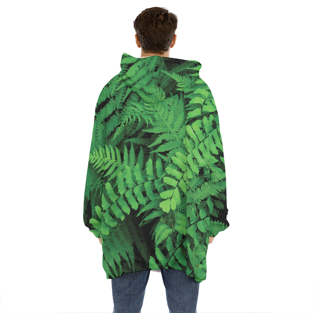 Green Fern Leaf Print Hoodie Blanket
