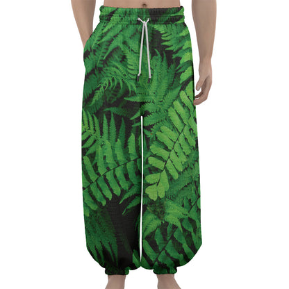 Green Fern Leaf Print Lantern Pants