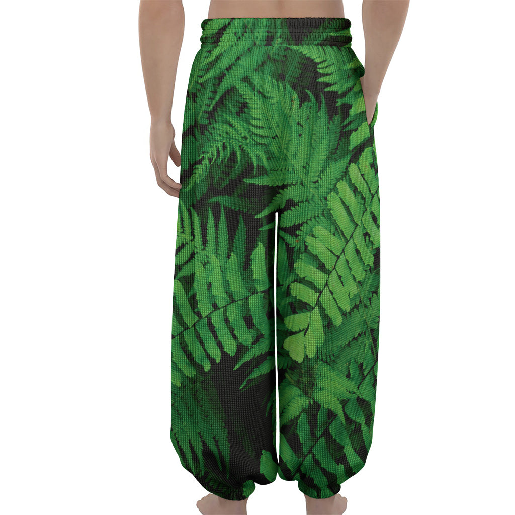 Green Fern Leaf Print Lantern Pants