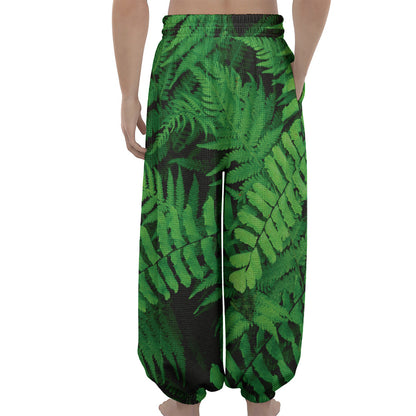Green Fern Leaf Print Lantern Pants