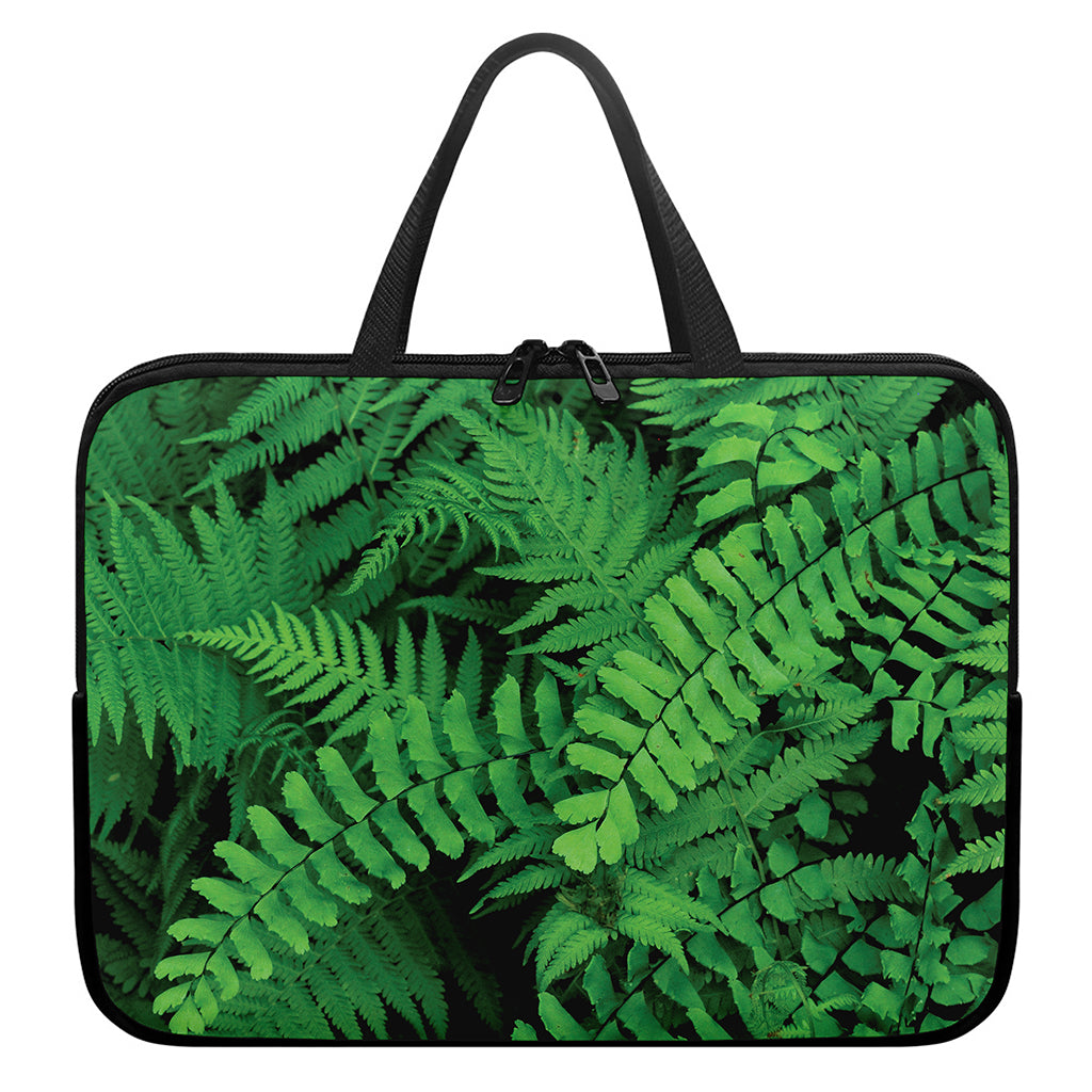 Green Fern Leaf Print Laptop Sleeve With Handle