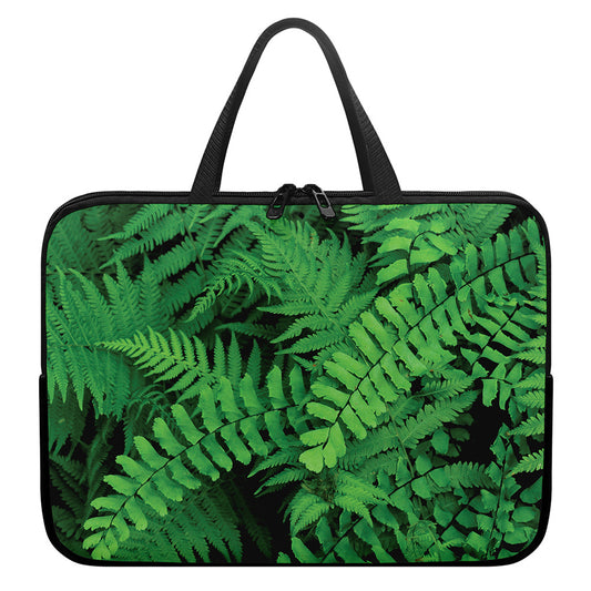 Green Fern Leaf Print Laptop Sleeve With Handle