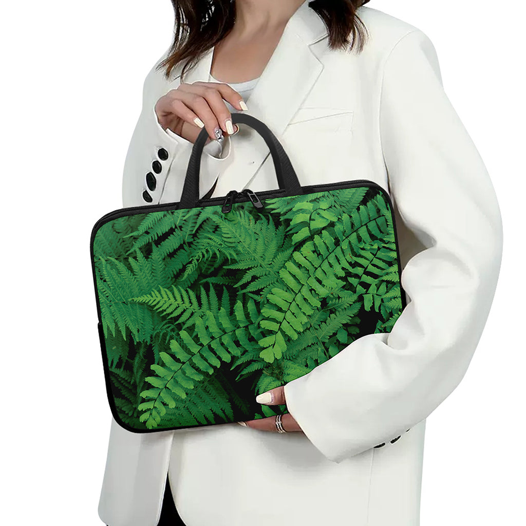 Green Fern Leaf Print Laptop Sleeve With Handle