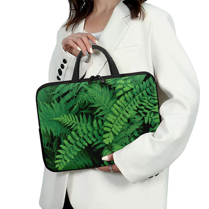 Green Fern Leaf Print Laptop Sleeve With Handle
