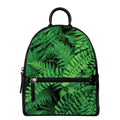 Green Fern Leaf Print Leather Backpack