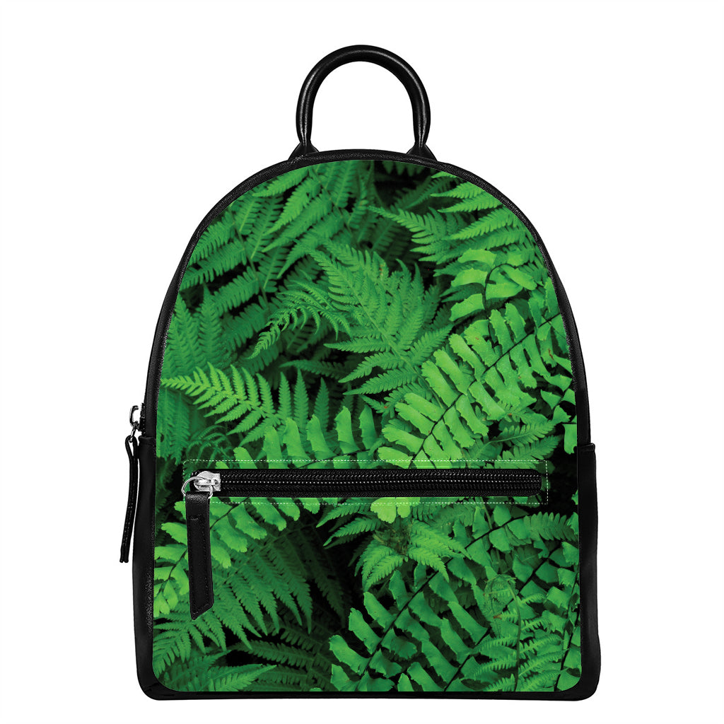 Green Fern Leaf Print Leather Backpack