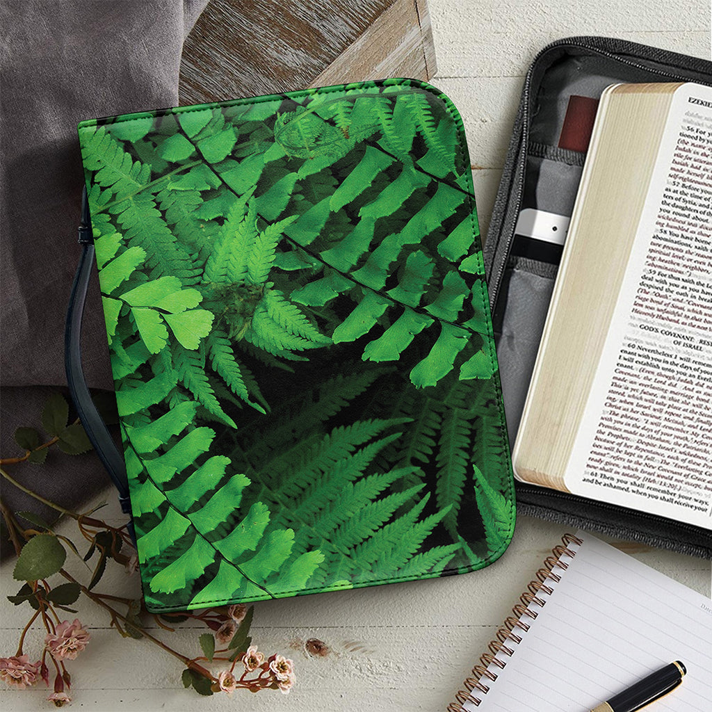 Green Fern Leaf Print Leather Bible Cover