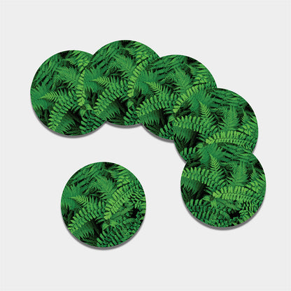 Green Fern Leaf Print Leather Coaster Set