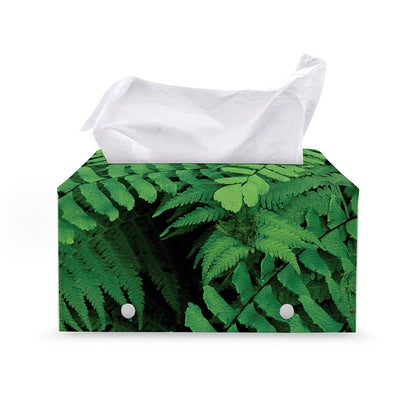 Green Fern Leaf Print Leather Tissue Box Cover