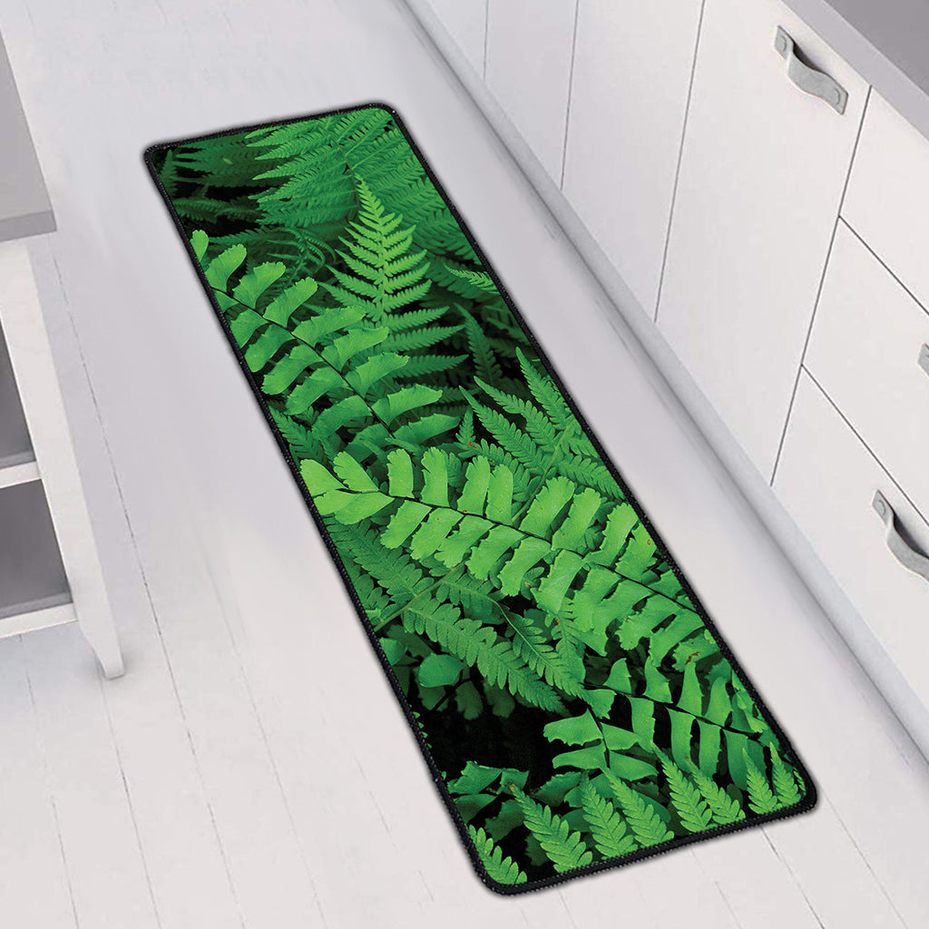Green Fern Leaf Print Long Kitchen Mat