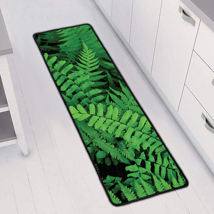Green Fern Leaf Print Long Kitchen Mat