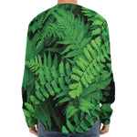 Green Fern Leaf Print Long Sleeve Baseball Jersey