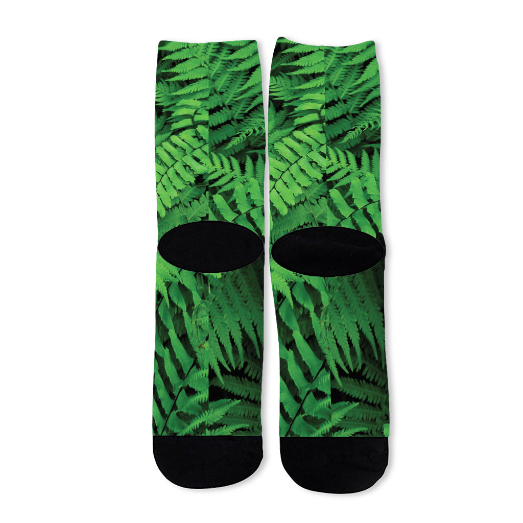 Green Fern Leaf Print Long Socks