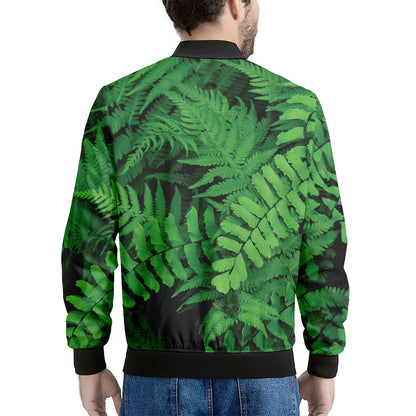 Green Fern Leaf Print Men's Bomber Jacket