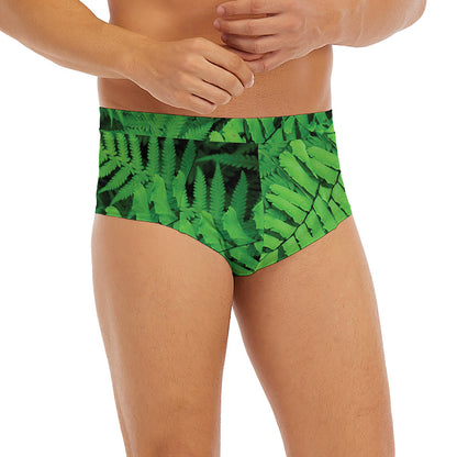 Green Fern Leaf Print Men's Briefs