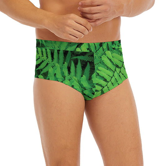 Green Fern Leaf Print Men's Briefs