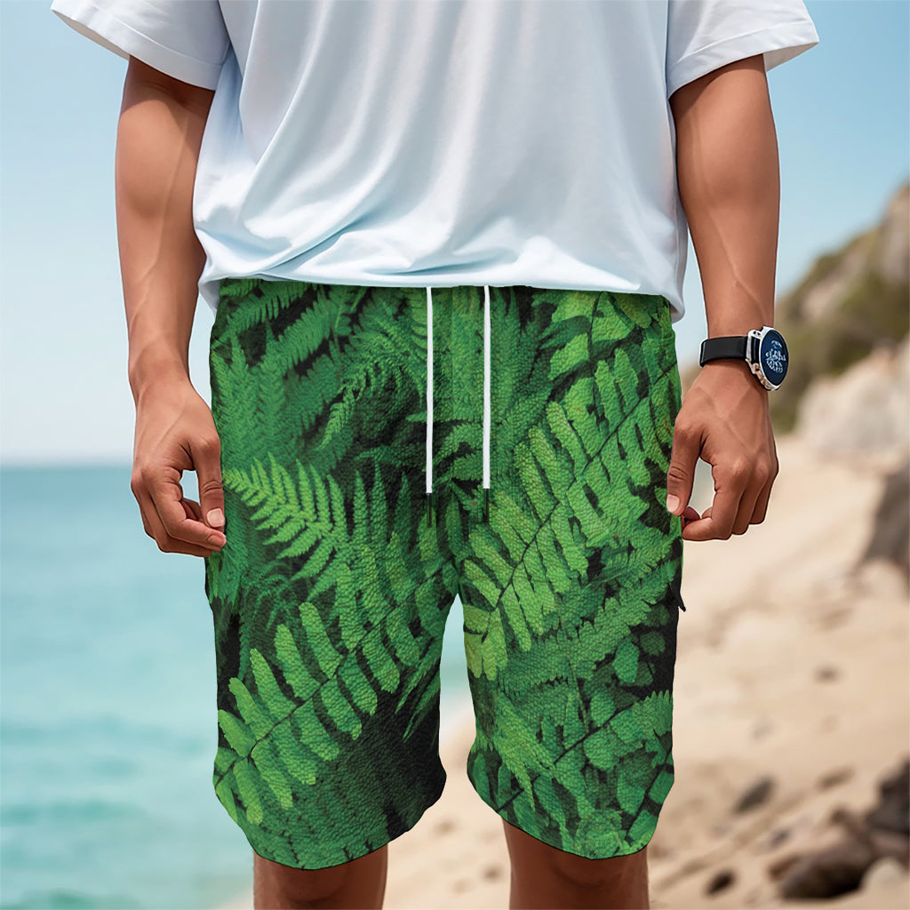 Green Fern Leaf Print Men's Cargo Shorts
