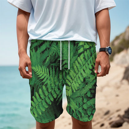 Green Fern Leaf Print Men's Cargo Shorts