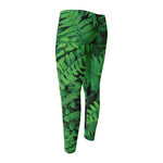 Green Fern Leaf Print Men's Compression Pants