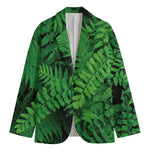 Green Fern Leaf Print Men's Cotton Blazer