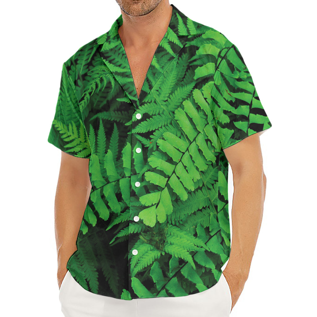Green Fern Leaf Print Men's Deep V-Neck Shirt