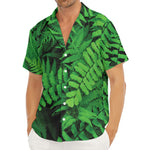 Green Fern Leaf Print Men's Deep V-Neck Shirt