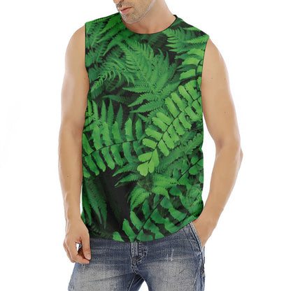 Green Fern Leaf Print Men's Fitness Tank Top