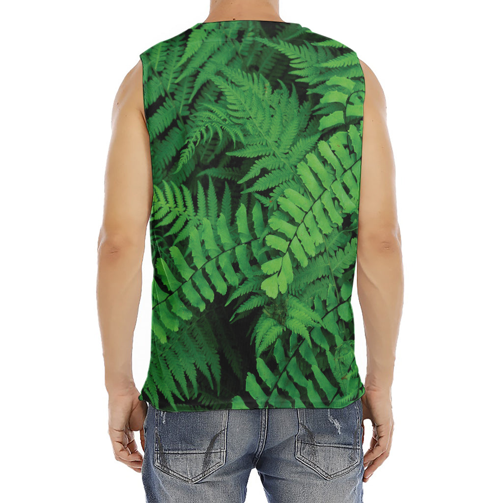 Green Fern Leaf Print Men's Fitness Tank Top