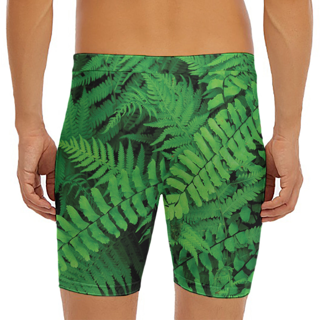 Green Fern Leaf Print Men's Long Boxer Briefs
