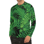 Green Fern Leaf Print Men's Long Sleeve Rash Guard