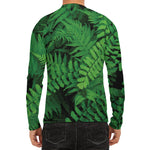 Green Fern Leaf Print Men's Long Sleeve Rash Guard