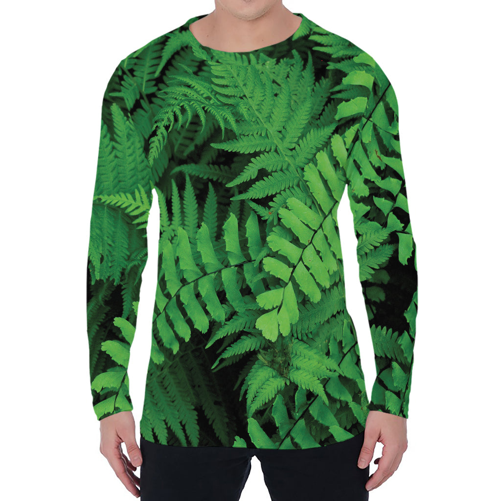 Green Fern Leaf Print Men's Long Sleeve T-Shirt