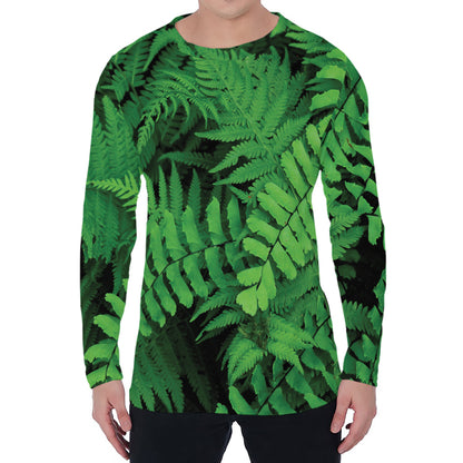 Green Fern Leaf Print Men's Long Sleeve T-Shirt